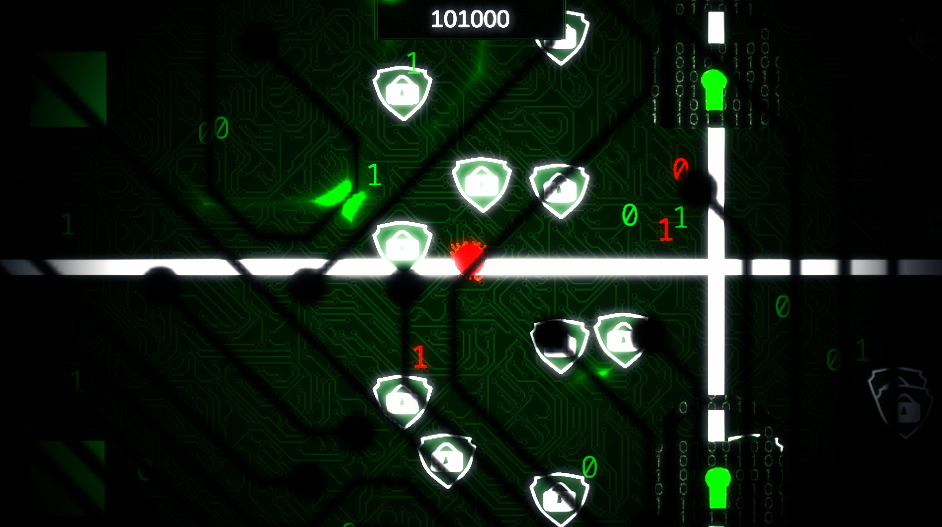 The player dodging  the anti viruses