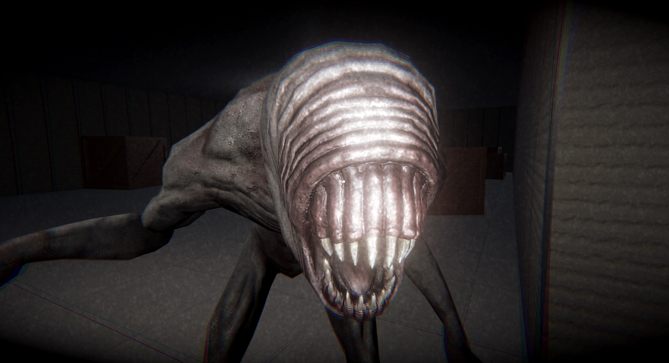 The player being caught by the monster